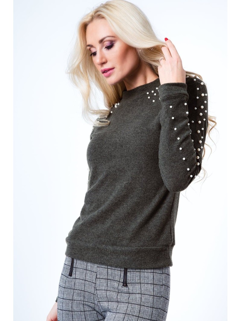 Turtleneck cu perle kaki 1577 - Magazin online - Boutique